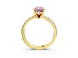Yellow gold Fancy Pink Radiant Cut Diamond Solitaire Pavé Engagement Ring with Round Band and Prong Setting_52