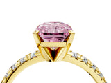 Yellow gold Fancy Pink Radiant Cut Diamond Solitaire Pavé Engagement Ring with Round Band and Prong Setting_53
