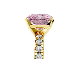 Yellow gold Fancy Pink Radiant Cut Diamond Solitaire Pavé Engagement Ring with Round Band and Prong Setting_54