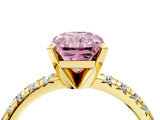 Yellow gold Fancy Pink Radiant Cut Diamond Solitaire Pavé Engagement Ring with Round Band and Prong Setting_59