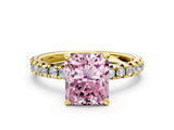 Yellow gold Fancy Pink Radiant Cut Diamond Solitaire Pavé Engagement Ring with Round Band and Prong Setting_67