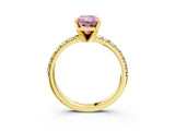 Yellow gold Fancy Pink Radiant Cut Diamond Solitaire Pavé Engagement Ring with Round Band and Prong Setting_70