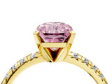 Yellow gold Fancy Pink Radiant Cut Diamond Solitaire Pavé Engagement Ring with Round Band and Prong Setting_71