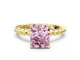 Yellow gold Fancy Pink Radiant Cut Diamond Solitaire Ring with Beaded Band and Prong Setting_296