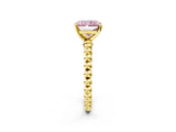 Yellow gold Fancy Pink Radiant Cut Diamond Solitaire Ring with Beaded Band and Prong Setting_298