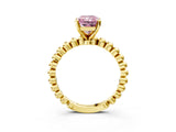 Yellow gold Fancy Pink Radiant Cut Diamond Solitaire Ring with Beaded Band and Prong Setting_299