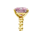 Yellow gold Fancy Pink Radiant Cut Diamond Solitaire Ring with Beaded Band and Prong Setting_301