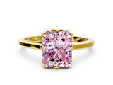 Yellow gold Fancy Pink Radiant Cut Diamond Solitaire Ring with Flower Prong Setting and Classic Band_36