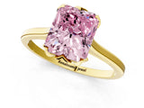 Yellow gold Fancy Pink Radiant Cut Diamond Solitaire Ring with Flower Prong Setting and Classic Band_37