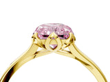Yellow gold Fancy Pink Radiant Cut Diamond Solitaire Ring with Flower Prong Setting and Classic Band_40