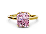 Yellow gold Fancy Pink Radiant Cut Diamond Solitaire Ring with Flower Prong Setting and Classic Band_84