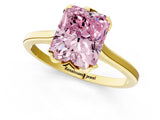 Yellow gold Fancy Pink Radiant Cut Diamond Solitaire Ring with Flower Prong Setting and Classic Band_85