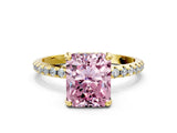 Yellow gold Fancy Pink Radiant Cut Diamond Solitaire Ring with Four-Prong Setting and Pavé Band_3