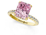 Yellow gold Fancy Pink Radiant Cut Diamond Solitaire Ring with Four-Prong Setting and Pavé Band_4