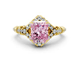 Yellow gold Fancy Pink Radiant Cut Diamond Solitaire Ring with Hidden Halo and Pavé Band_27