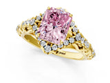 Yellow gold Fancy Pink Radiant Cut Diamond Solitaire Ring with Hidden Halo and Pavé Band_28