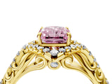 Yellow gold Fancy Pink Radiant Cut Diamond Solitaire Ring with Hidden Halo and Pavé Band_31