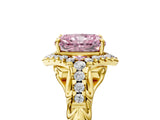 Yellow gold Fancy Pink Radiant Cut Diamond Solitaire Ring with Hidden Halo and Pavé Band_32