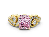 Yellow gold Fancy Pink Radiant Cut Diamond Solitaire Ring with Milgrain Pavé Band and Four-Prong Setting_153