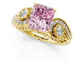 Yellow gold Fancy Pink Radiant Cut Diamond Solitaire Ring with Milgrain Pavé Band and Four-Prong Setting_154
