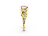 Yellow gold Fancy Pink Radiant Cut Diamond Solitaire Ring with Milgrain Pavé Band and Four-Prong Setting_155