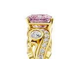 Yellow gold Fancy Pink Radiant Cut Diamond Solitaire Ring with Milgrain Pavé Band and Four-Prong Setting_158