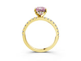 Yellow gold Fancy Pink Radiant Cut Diamond Solitaire Ring with Pavé Band and Four-Prong Setting_81