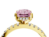 Yellow gold Fancy Pink Radiant Cut Diamond Solitaire Ring with Pavé Band and Four-Prong Setting_82