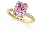 Yellow gold Fancy Pink Radiant Cut Diamond Solitaire Ring with Pavé Band and Hidden Halo_21