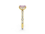 Yellow gold Fancy Pink Radiant Cut Diamond Solitaire Ring with Pavé Band and Hidden Halo_22