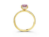 Yellow gold Fancy Pink Radiant Cut Diamond Solitaire Ring with Pavé Band and Hidden Halo_23