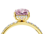 Yellow gold Fancy Pink Radiant Cut Diamond Solitaire Ring with Pavé Band and Hidden Halo_24