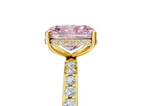 Yellow gold Fancy Pink Radiant Cut Diamond Solitaire Ring with Pavé Band and Hidden Halo_25