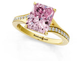 Yellow gold Fancy Pink Radiant Cut Diamond Solitaire Ring with Pavé Band and Prong Setting_13