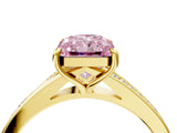 Yellow gold Fancy Pink Radiant Cut Diamond Solitaire Ring with Pavé Band and Prong Setting_16