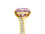 Yellow gold Fancy Pink Radiant Cut Diamond Solitaire Ring with Pavé Band and Prong Setting_17