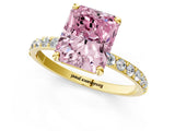 Yellow gold Fancy Pink Radiant Cut Diamond Solitaire Ring with Pave Band and Four Prong Setting_105