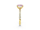 Yellow gold Fancy Pink Radiant Cut Diamond Solitaire Ring with Pave Band and Four Prong Setting_106
