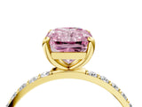 Yellow gold Fancy Pink Radiant Cut Diamond Solitaire Ring with Pave Band and Four Prong Setting_108