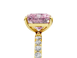 Yellow gold Fancy Pink Radiant Cut Diamond Solitaire Ring with Pave Band and Four Prong Setting_109