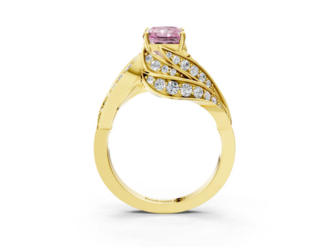 Yellow gold Fancy Pink Radiant Cut Diamond Solitaire Ring with Prong Setting and Twisted Pavé Band_3