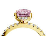 Yellow gold Fancy Pink Radiant Cut Diamond Solitaire Ring with Round  Pavé Band and Four-Prong Setting_52