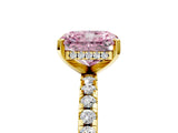 Yellow gold Fancy Pink Radiant Cut Diamond Solitaire Ring with Round  Pavé Band and Four-Prong Setting_53