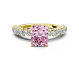 Yellow gold Fancy Pink Radiant Cut Diamond Solitaire Ring with Shared Prong Pavé Band and Four-Prong Setting_58
