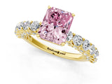 Yellow gold Fancy Pink Radiant Cut Diamond Solitaire Ring with Shared Prong Pavé Band and Four-Prong Setting_59