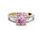 14K Yellow Gold 2.83 Carat Pink VS1 Radiant Diamond Solitaire Ring with Side Stones and Four-Prong Setting