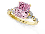 14K Yellow Gold 2.83 Carat Pink VS1 Radiant Diamond Solitaire Ring with Side Stones and Four-Prong Setting