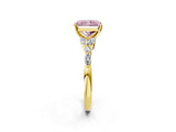 14K Yellow Gold 2.83 Carat Pink VS1 Radiant Diamond Solitaire Ring with Side Stones and Four-Prong Setting