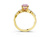 14K Yellow Gold 2.83 Carat Pink VS1 Radiant Diamond Solitaire Ring with Side Stones and Four-Prong Setting