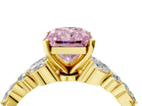 14K Yellow Gold 2.83 Carat Pink VS1 Radiant Diamond Solitaire Ring with Side Stones and Four-Prong Setting
